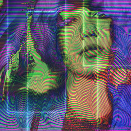 freetoedit portrait picsartmaskeffect woman face neonmask artistic wavylines waveaesthetic purple lips eyes green beauty glitchy