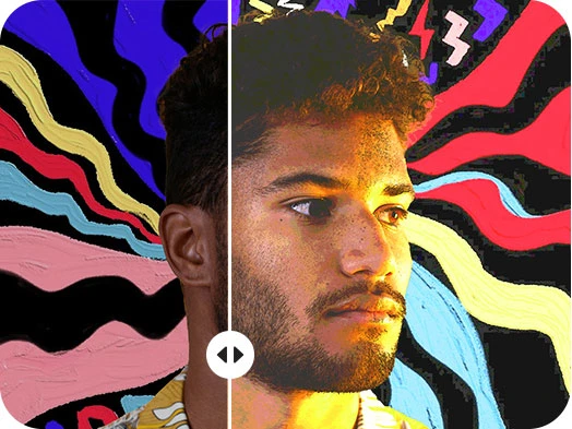 watercolored effect on a photo of a young man with colorful background