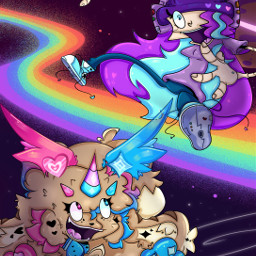 digitalart art oc cartoon character furry anthro dog kemono fursona persona robot cyborg rainbow space purple pink blue planet wings bagelslush december 2021