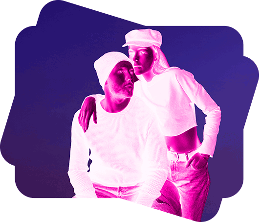 a photo of a couple with reddish bold and bright colors