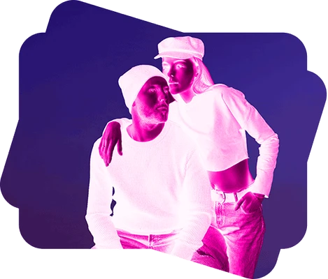 a photo of a couple with reddish bold and bright colors