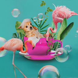 madewithpicsart madebyme myedit colorful dog cute cup tropical bubbles flamingo