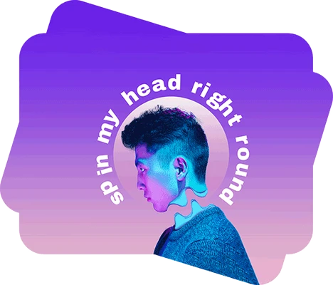 Изогнутый текст на фото мужчины