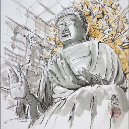 art drawing bigbuddha daibutsu nara japan 大仏 奈良大仏 奈良 色紙 freetoedit