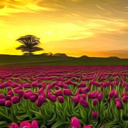 landscape spring springlandscape flowers tulips tree sunset art