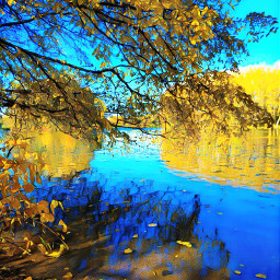 lake trees landscape autumn art