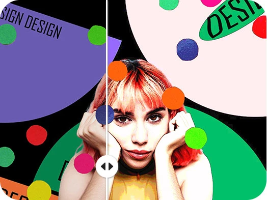 watercolored image of a young woman with a design text background