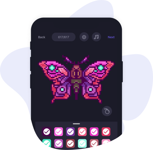 editing process of a pink butterfly on a black background via pixelart