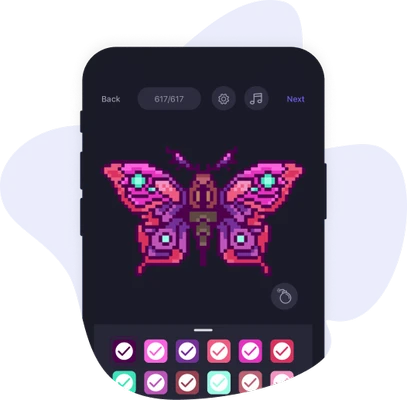 editing process of a pink butterfly on a black background via pixelart