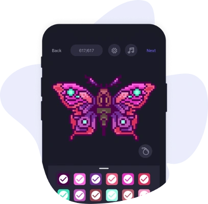 editing process of a pink butterfly on a black background via pixelart