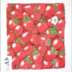 drawing art strawberry japan イチゴ 色紙 freetoedit