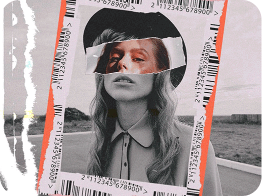 black and white paper effect on a photo of a woman with a hat