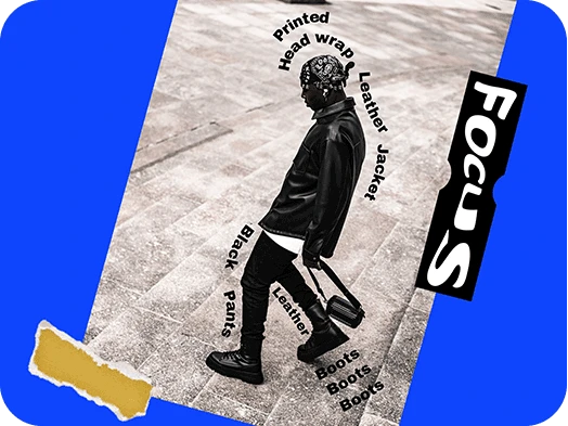 Изогнутый текст на фотографии парня в черно-белом наряде