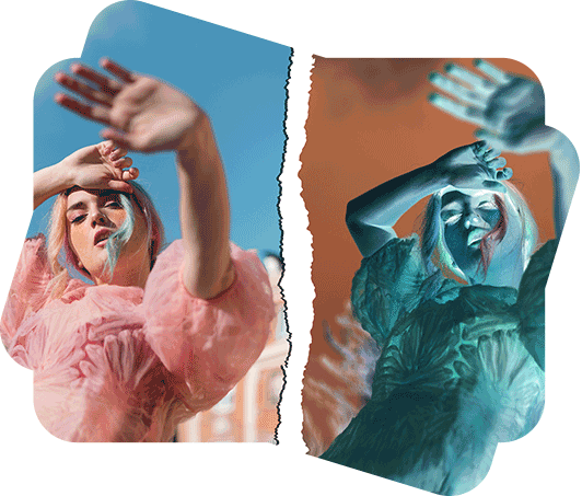 collage photo of a young female with vaporwave effect