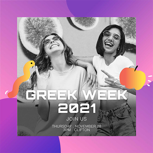 Event flyer template with creative stickers and happy female friends