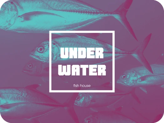 under water text on the background of fish with duotone effect