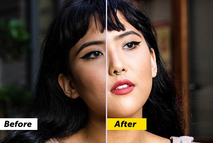 before after photo edit of a girl