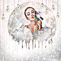 freetoedit remixed beautiful art lady glitter sparkle stars shiny lights