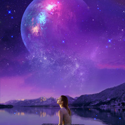 fantasy replay sea woman backround purple planet moon alone night aesthetic mujer sentada mar noche morado violeta luna gaby298 remixed freetoedit