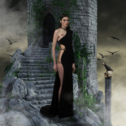 picsart fantasyart photoshop woman castle crows wound clouds cloudsandsky creative art edits edit freetoedit