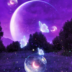freetoedit replay night purple moon butterflies surreal bubbles neon glitter sparkles noche morado brillos mariposas luna fantasy fantasia myedit gaby298