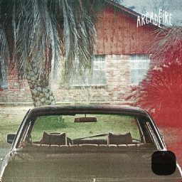 arcade fire drawing classic old school car palm tree cabin music album cover